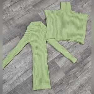 Hand Crafted Lime Green Ribbed Dress Set